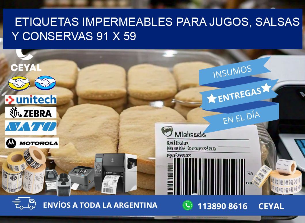 Etiquetas impermeables para jugos, salsas y conservas 91 x 59