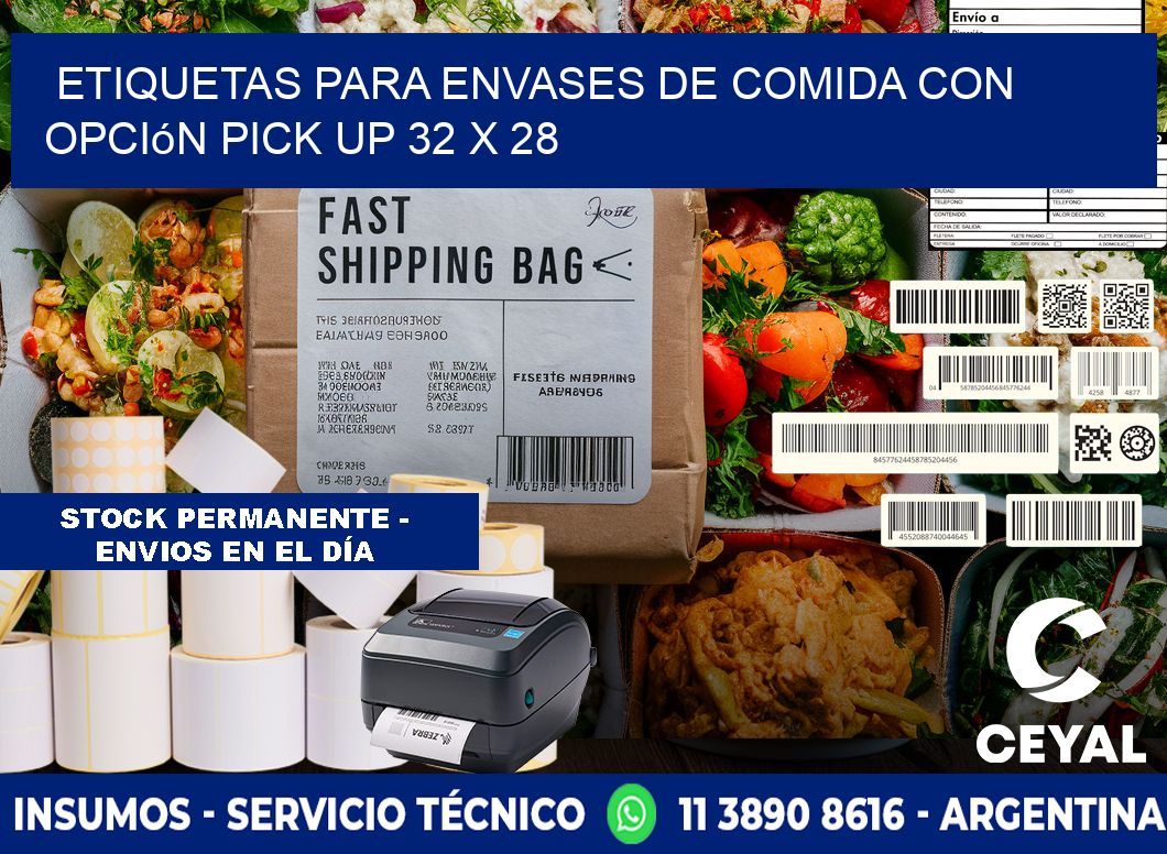 Etiquetas para envases de comida con opción pick up 32 x 28