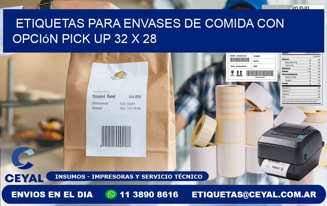 Etiquetas para envases de comida con opción pick up 32 x 28