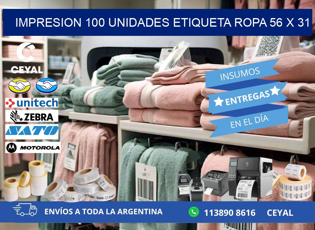 IMPRESION 100 UNIDADES ETIQUETA ROPA 56 x 31