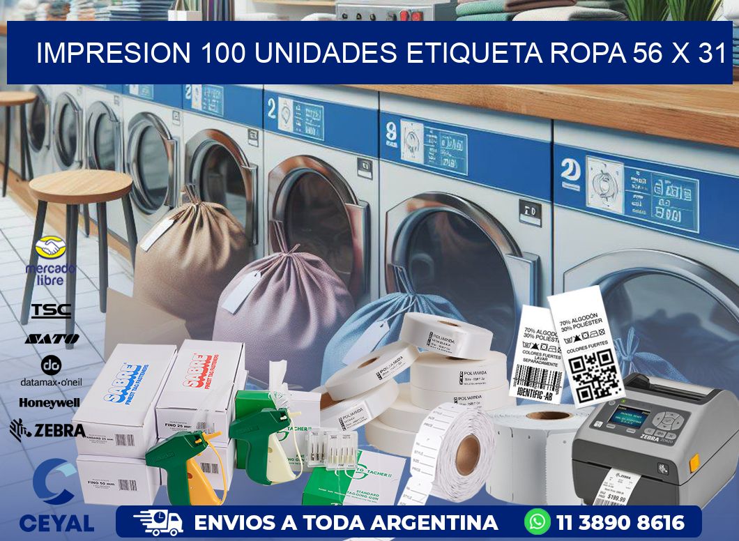 IMPRESION 100 UNIDADES ETIQUETA ROPA 56 x 31