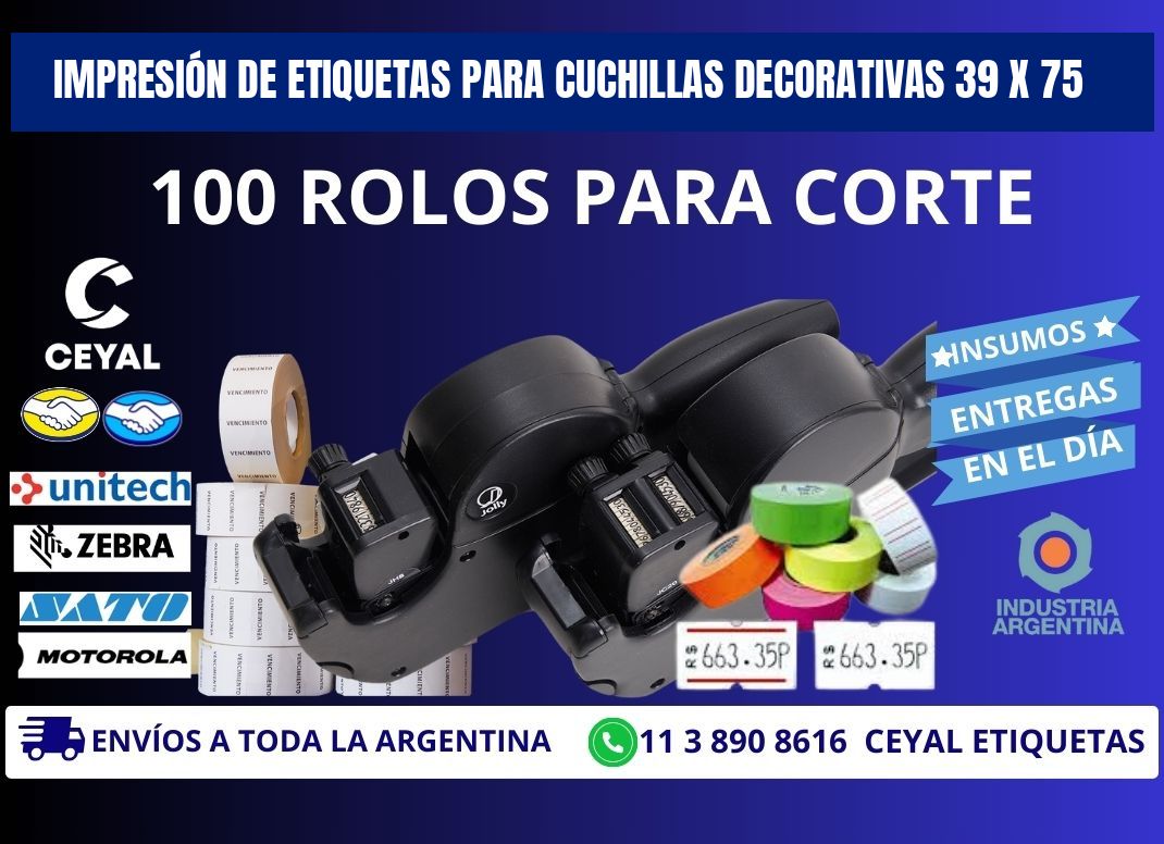 IMPRESIÓN DE ETIQUETAS PARA CUCHILLAS DECORATIVAS 39 x 75