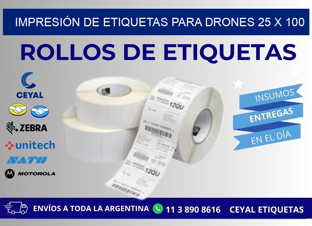 IMPRESIÓN DE ETIQUETAS PARA DRONES 25 x 100