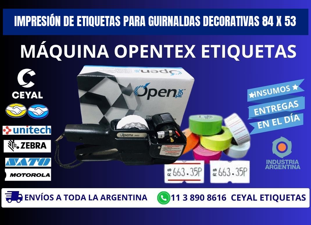 IMPRESIÓN DE ETIQUETAS PARA GUIRNALDAS DECORATIVAS 84 x 53