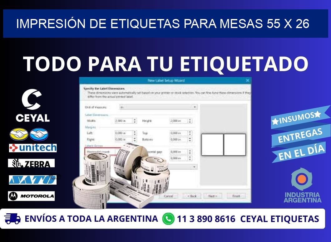 IMPRESIÓN DE ETIQUETAS PARA MESAS 55 x 26