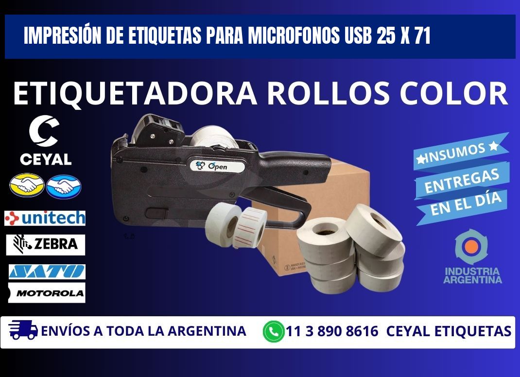 IMPRESIÓN DE ETIQUETAS PARA MICROFONOS USB 25 x 71