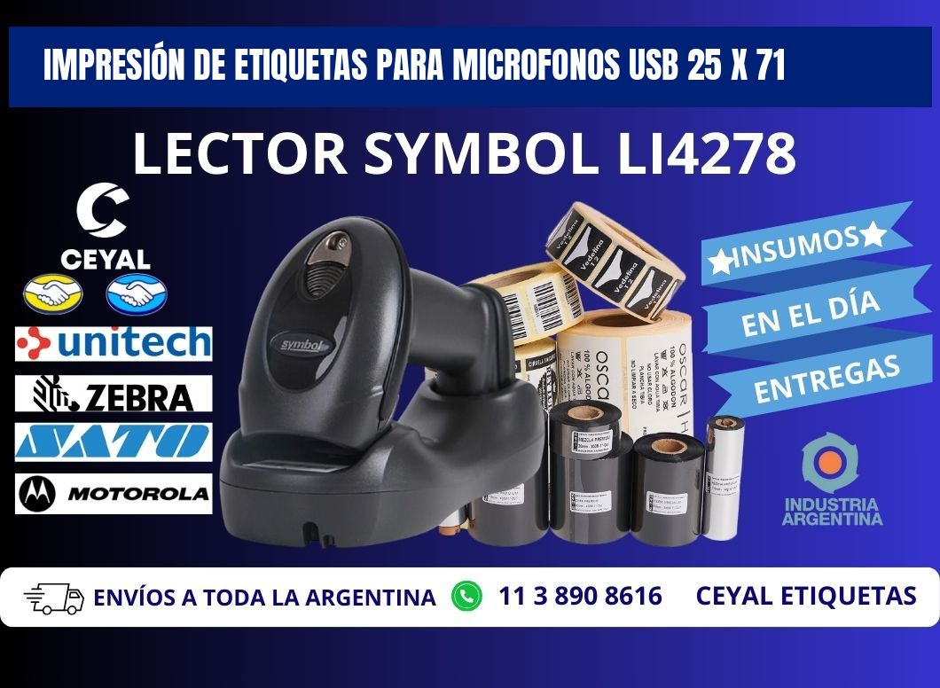 IMPRESIÓN DE ETIQUETAS PARA MICROFONOS USB 25 x 71