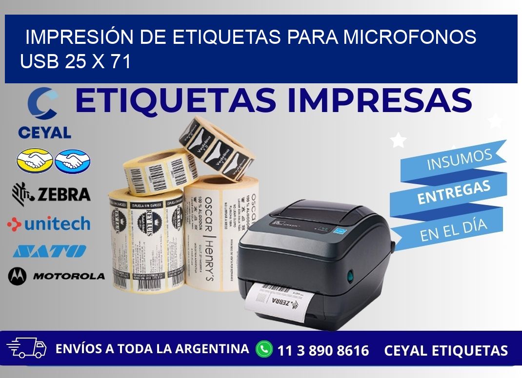 IMPRESIÓN DE ETIQUETAS PARA MICROFONOS USB 25 x 71