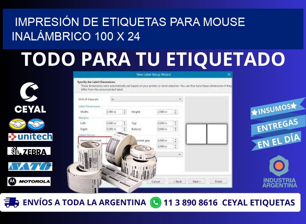 IMPRESIÓN DE ETIQUETAS PARA MOUSE INALÁMBRICO 100 x 24