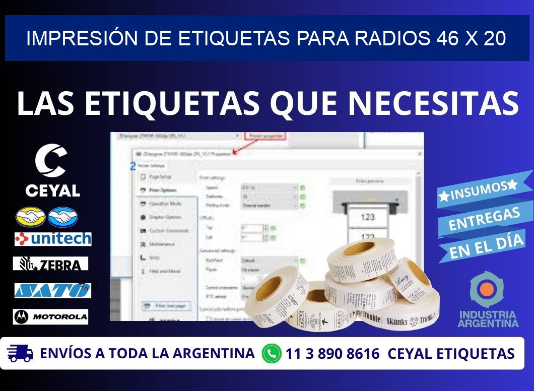 IMPRESIÓN DE ETIQUETAS PARA RADIOS 46 x 20