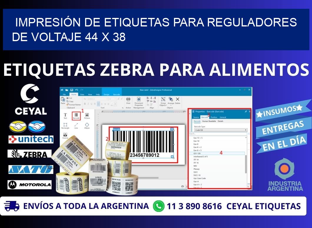 IMPRESIÓN DE ETIQUETAS PARA REGULADORES DE VOLTAJE 44 x 38