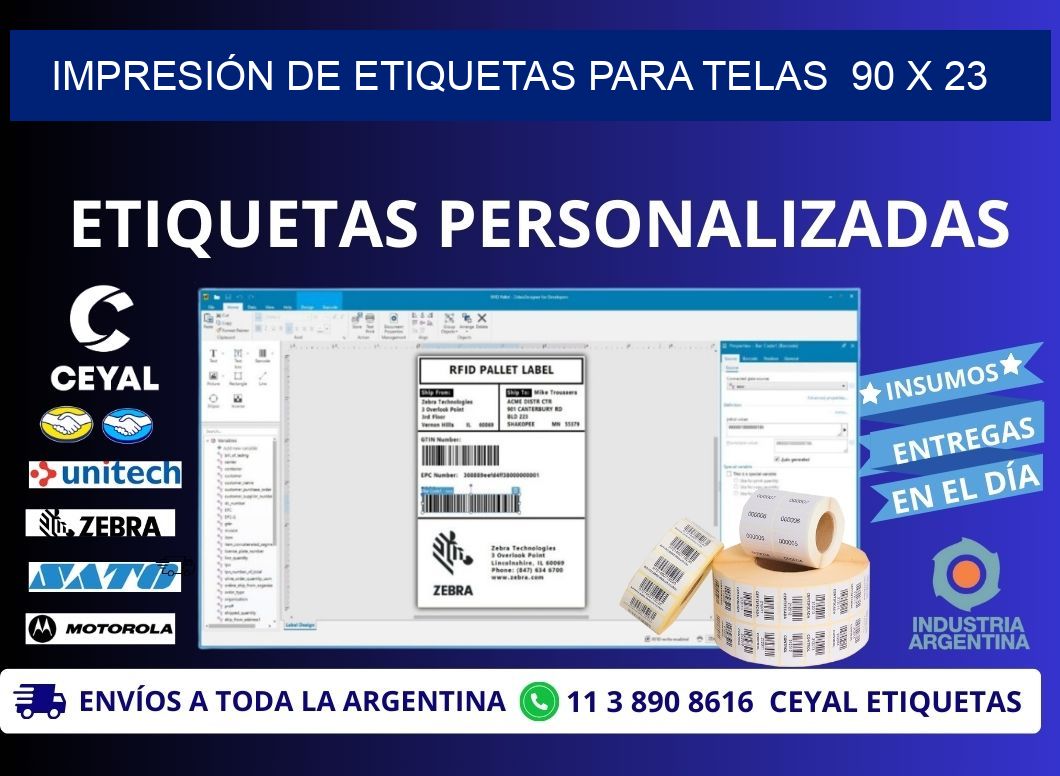 IMPRESIÓN DE ETIQUETAS PARA TELAS  90 x 23