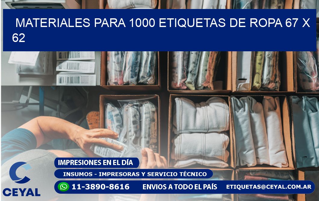 MATERIALES PARA 1000 ETIQUETAS DE ROPA 67 x 62