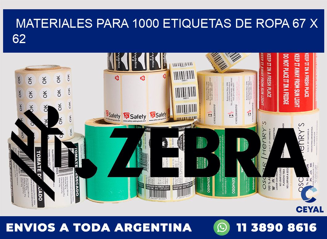 MATERIALES PARA 1000 ETIQUETAS DE ROPA 67 x 62