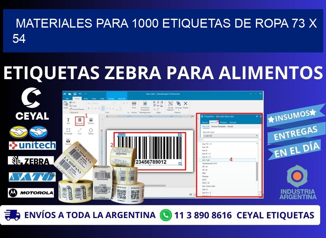 MATERIALES PARA 1000 ETIQUETAS DE ROPA 73 x 54