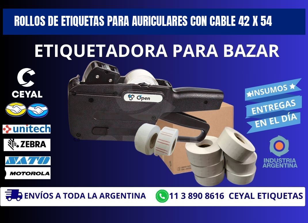 ROLLOS DE ETIQUETAS PARA AURICULARES CON CABLE 42 x 54