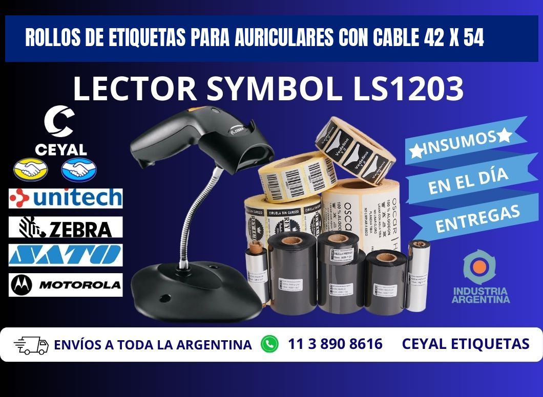 ROLLOS DE ETIQUETAS PARA AURICULARES CON CABLE 42 x 54