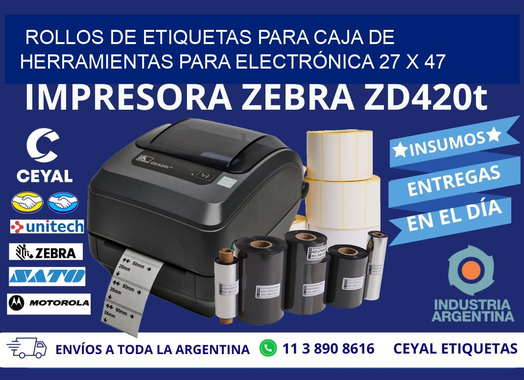 ROLLOS DE ETIQUETAS PARA CAJA DE HERRAMIENTAS PARA ELECTRÓNICA 27 x 47