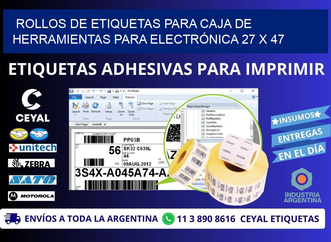 ROLLOS DE ETIQUETAS PARA CAJA DE HERRAMIENTAS PARA ELECTRÓNICA 27 x 47