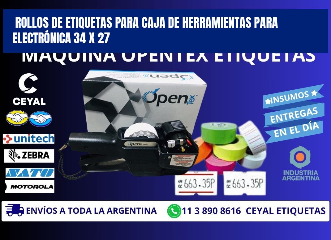 ROLLOS DE ETIQUETAS PARA CAJA DE HERRAMIENTAS PARA ELECTRÓNICA 34 x 27