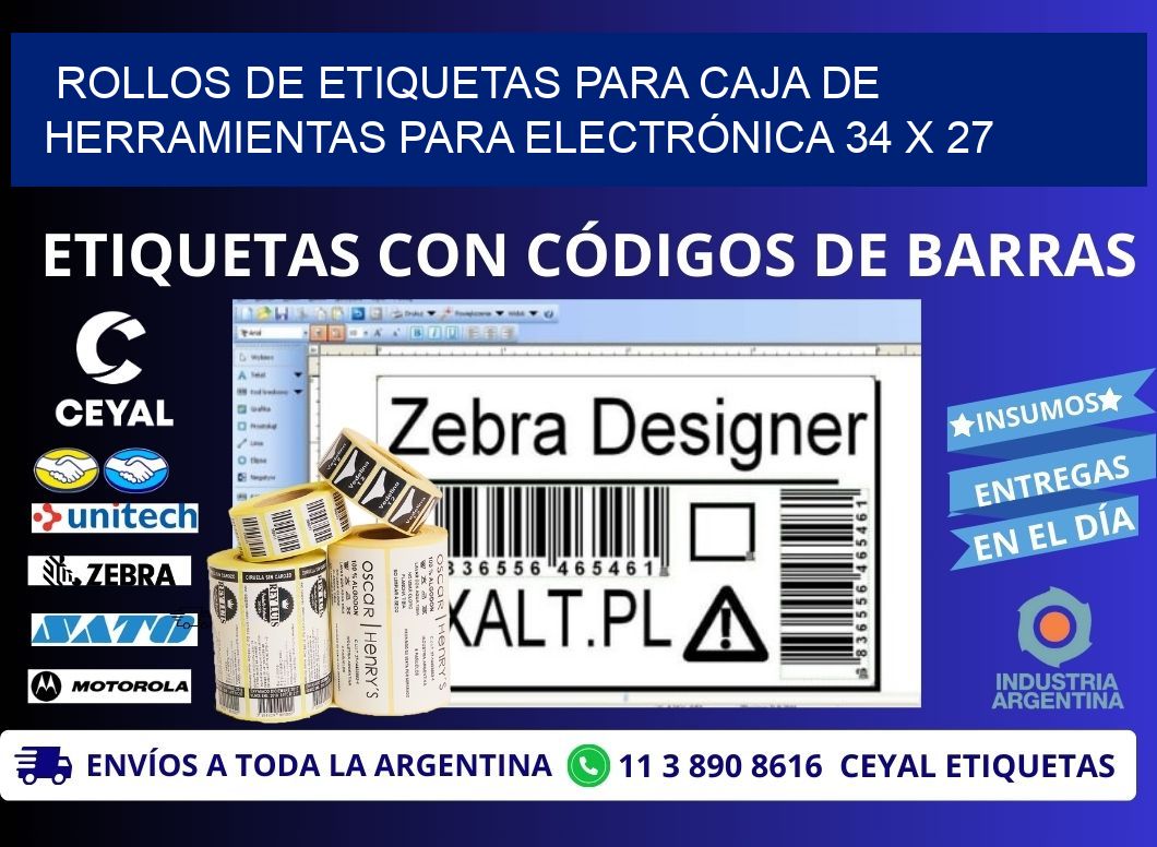 ROLLOS DE ETIQUETAS PARA CAJA DE HERRAMIENTAS PARA ELECTRÓNICA 34 x 27
