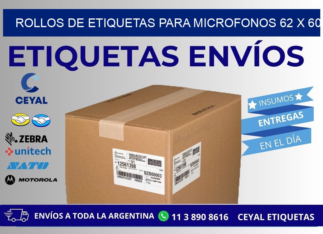 ROLLOS DE ETIQUETAS PARA MICROFONOS 62 x 60