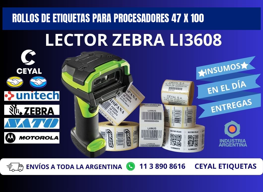 ROLLOS DE ETIQUETAS PARA PROCESADORES 47 x 100