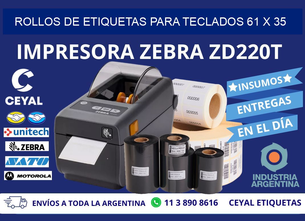 ROLLOS DE ETIQUETAS PARA TECLADOS 61 x 35