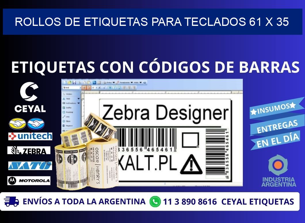 ROLLOS DE ETIQUETAS PARA TECLADOS 61 x 35
