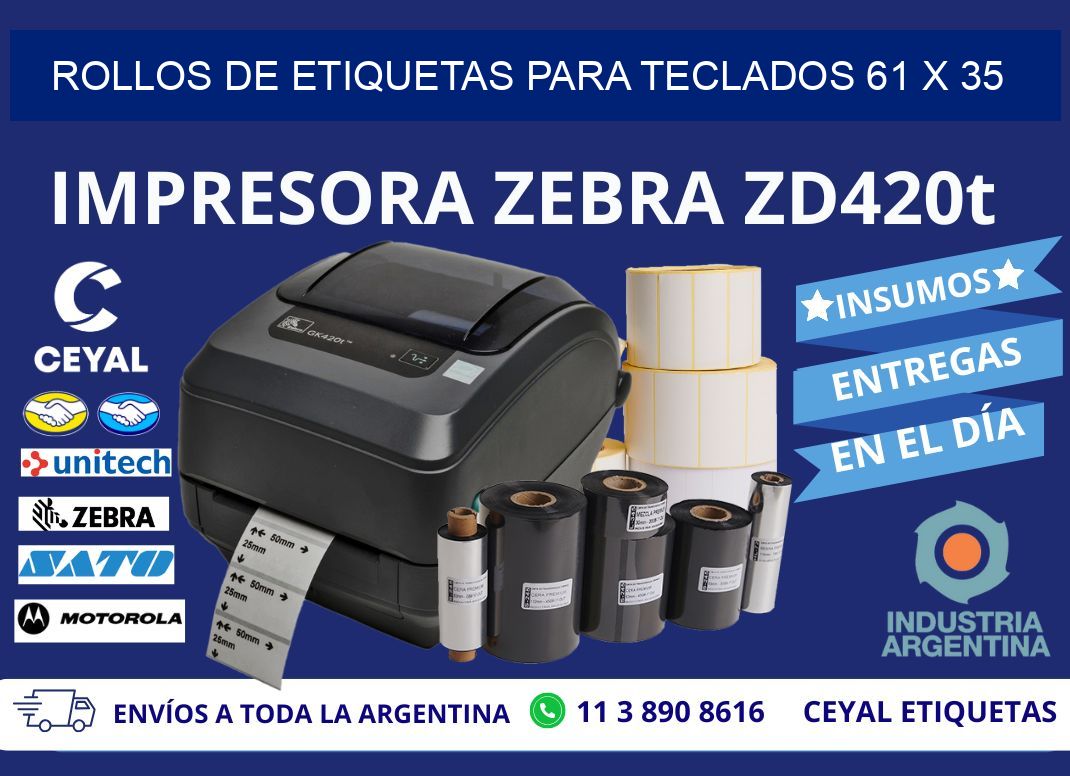 ROLLOS DE ETIQUETAS PARA TECLADOS 61 x 35