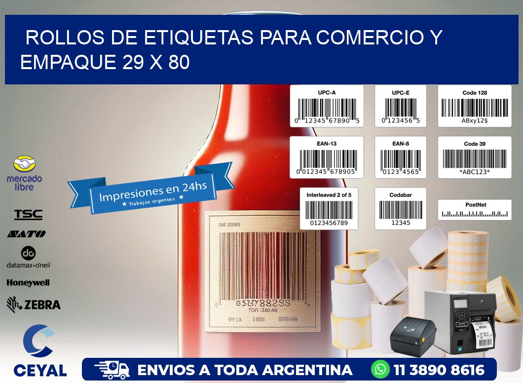 Rollos de Etiquetas para Comercio y Empaque 29 x 80