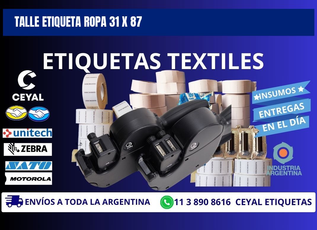 TALLE ETIQUETA ROPA 31 x 87