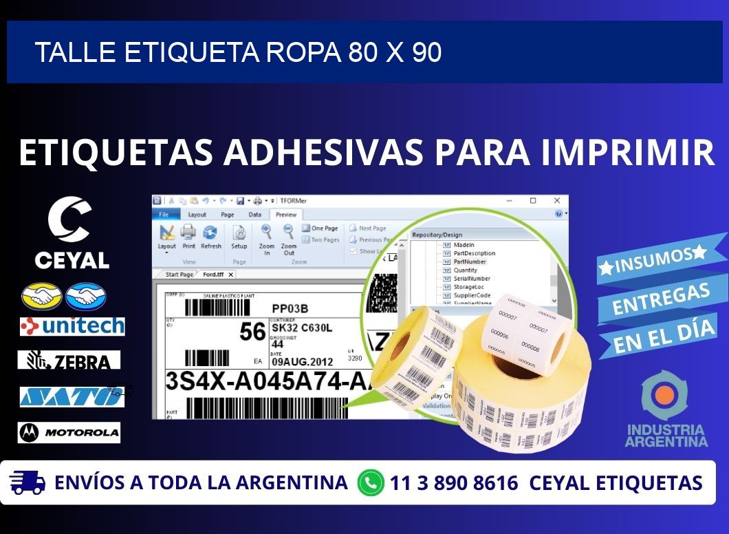 TALLE ETIQUETA ROPA 80 x 90