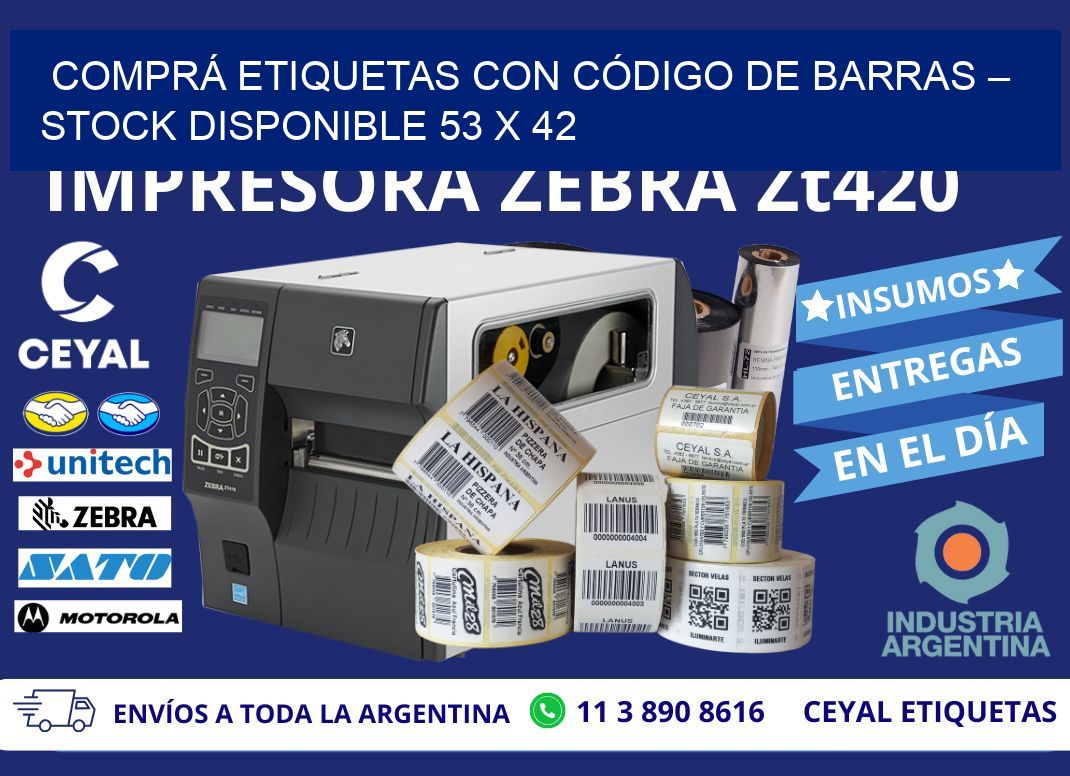 COMPRÁ ETIQUETAS CON CÓDIGO DE BARRAS – STOCK DISPONIBLE 53 x 42