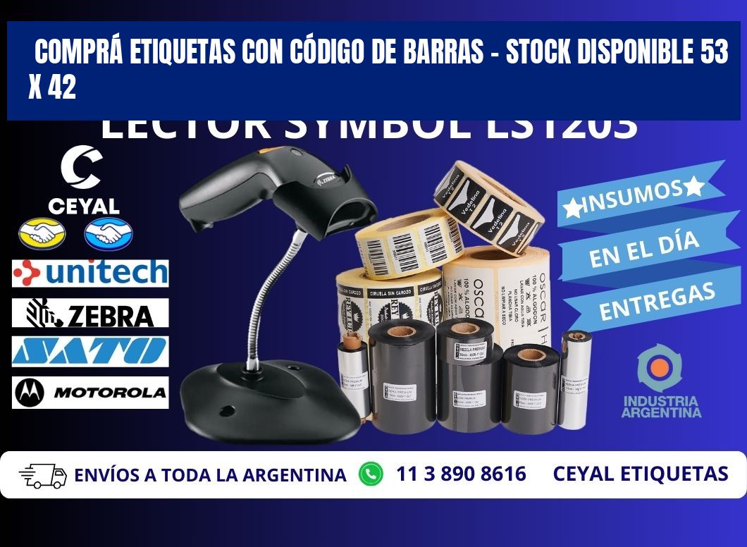 COMPRÁ ETIQUETAS CON CÓDIGO DE BARRAS – STOCK DISPONIBLE 53 x 42
