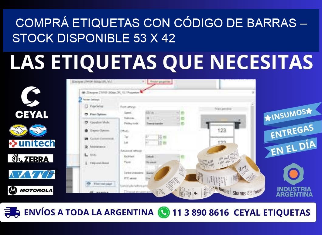 COMPRÁ ETIQUETAS CON CÓDIGO DE BARRAS – STOCK DISPONIBLE 53 x 42