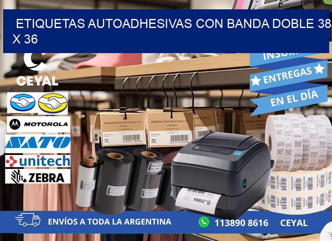 ETIQUETAS AUTOADHESIVAS CON BANDA DOBLE 38 x 36