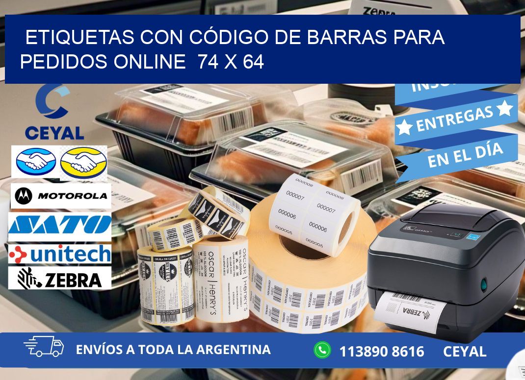 ETIQUETAS CON CÓDIGO DE BARRAS PARA PEDIDOS ONLINE  74 x 64