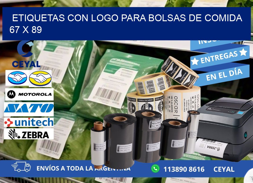 ETIQUETAS CON LOGO PARA BOLSAS DE COMIDA  67 x 89