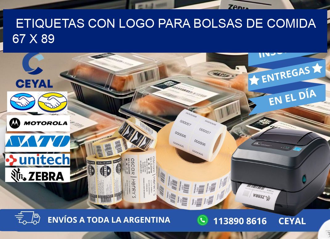 ETIQUETAS CON LOGO PARA BOLSAS DE COMIDA  67 x 89