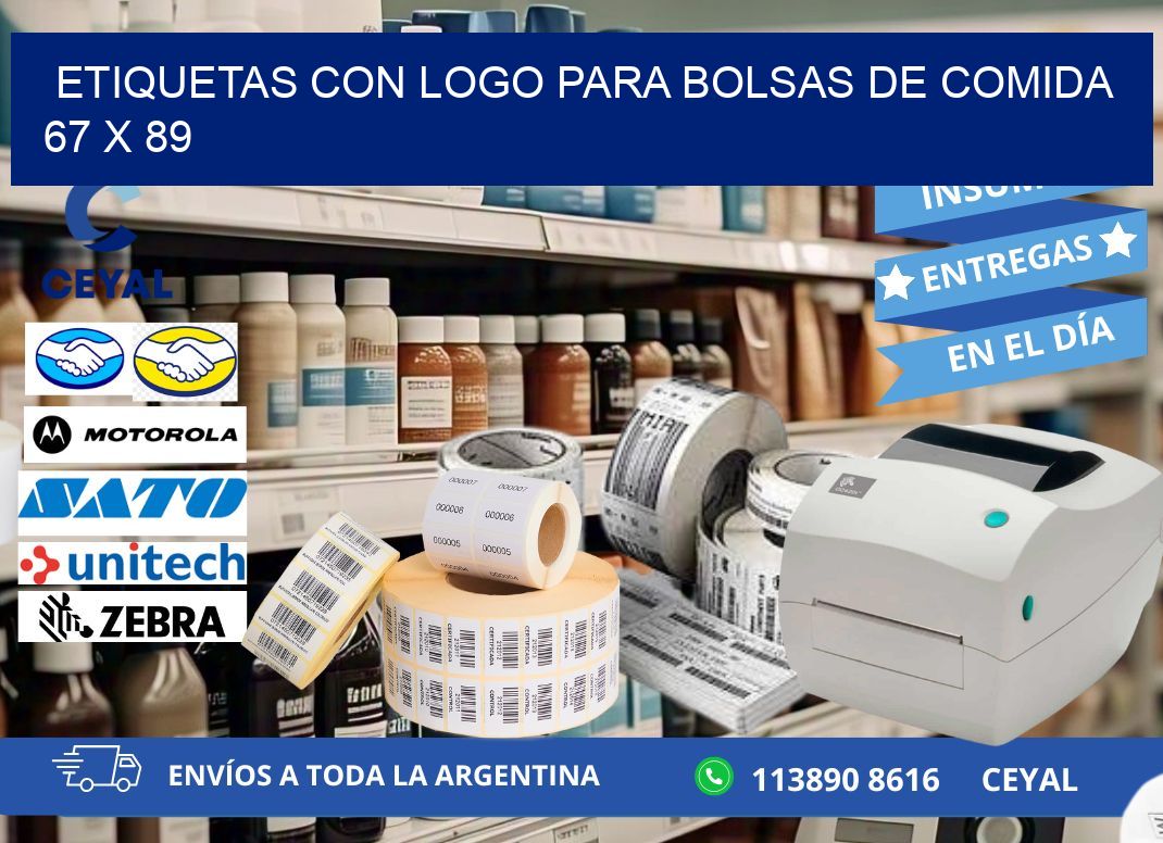 ETIQUETAS CON LOGO PARA BOLSAS DE COMIDA  67 x 89