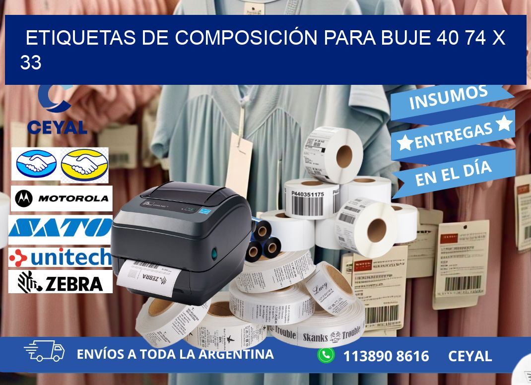 ETIQUETAS DE COMPOSICIÓN PARA BUJE 40 74 x 33