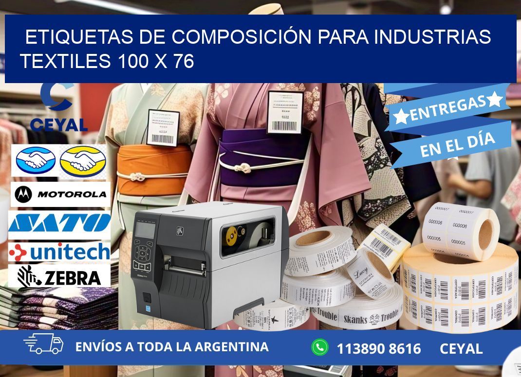 ETIQUETAS DE COMPOSICIÓN PARA INDUSTRIAS TEXTILES 100 x 76