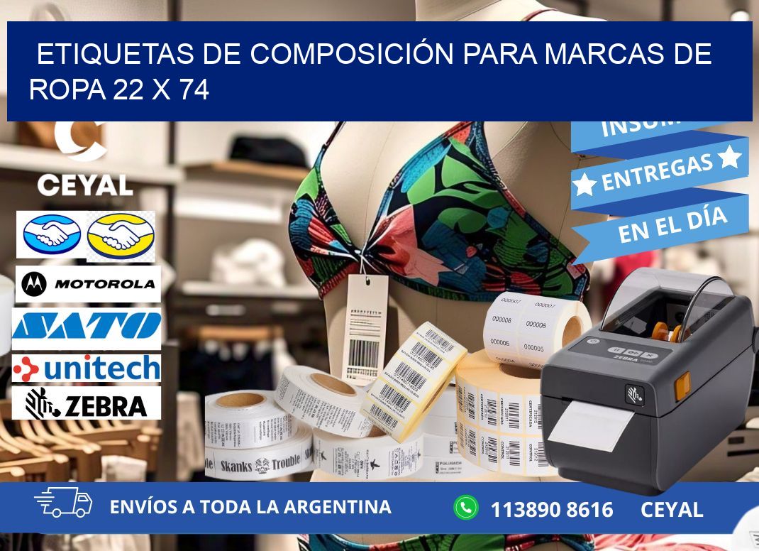 ETIQUETAS DE COMPOSICIÓN PARA MARCAS DE ROPA 22 x 74