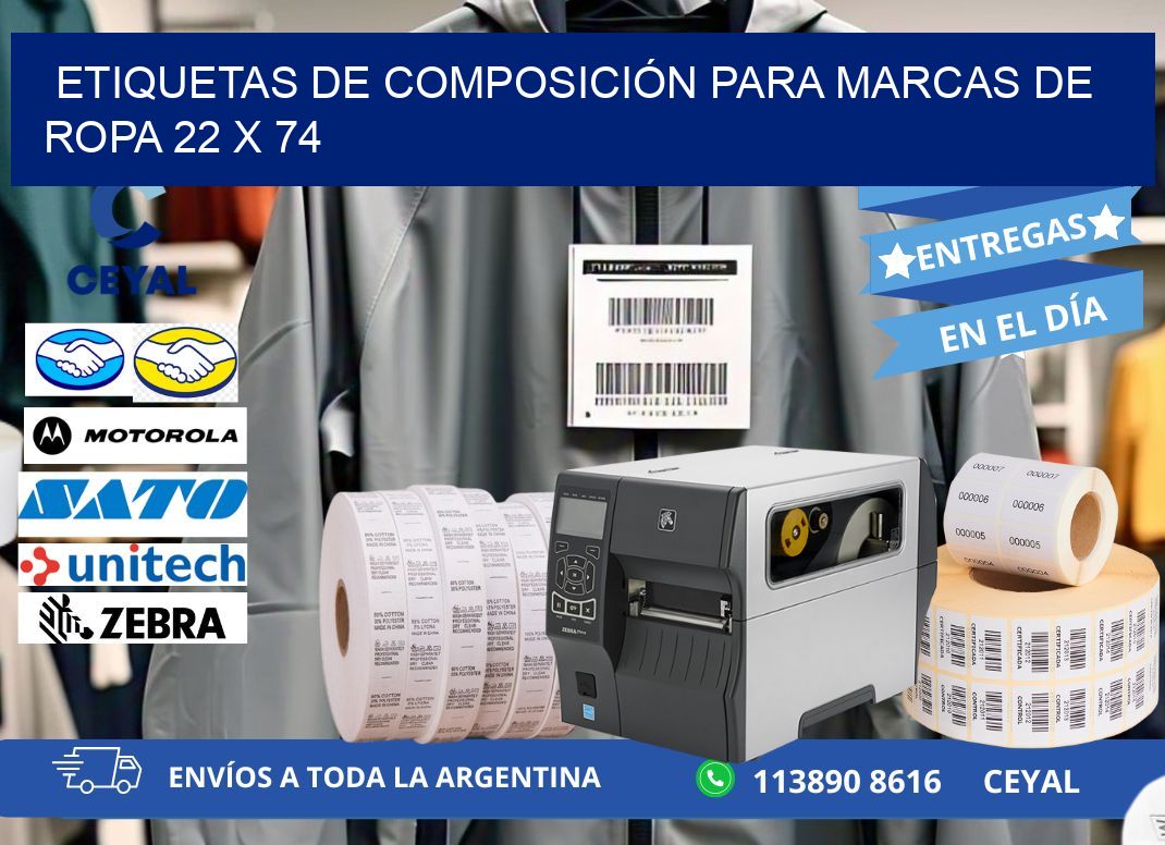 ETIQUETAS DE COMPOSICIÓN PARA MARCAS DE ROPA 22 x 74