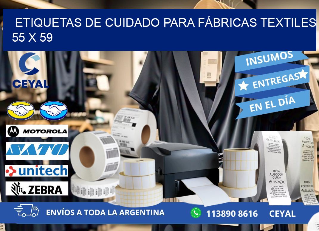ETIQUETAS DE CUIDADO PARA FÁBRICAS TEXTILES 55 x 59