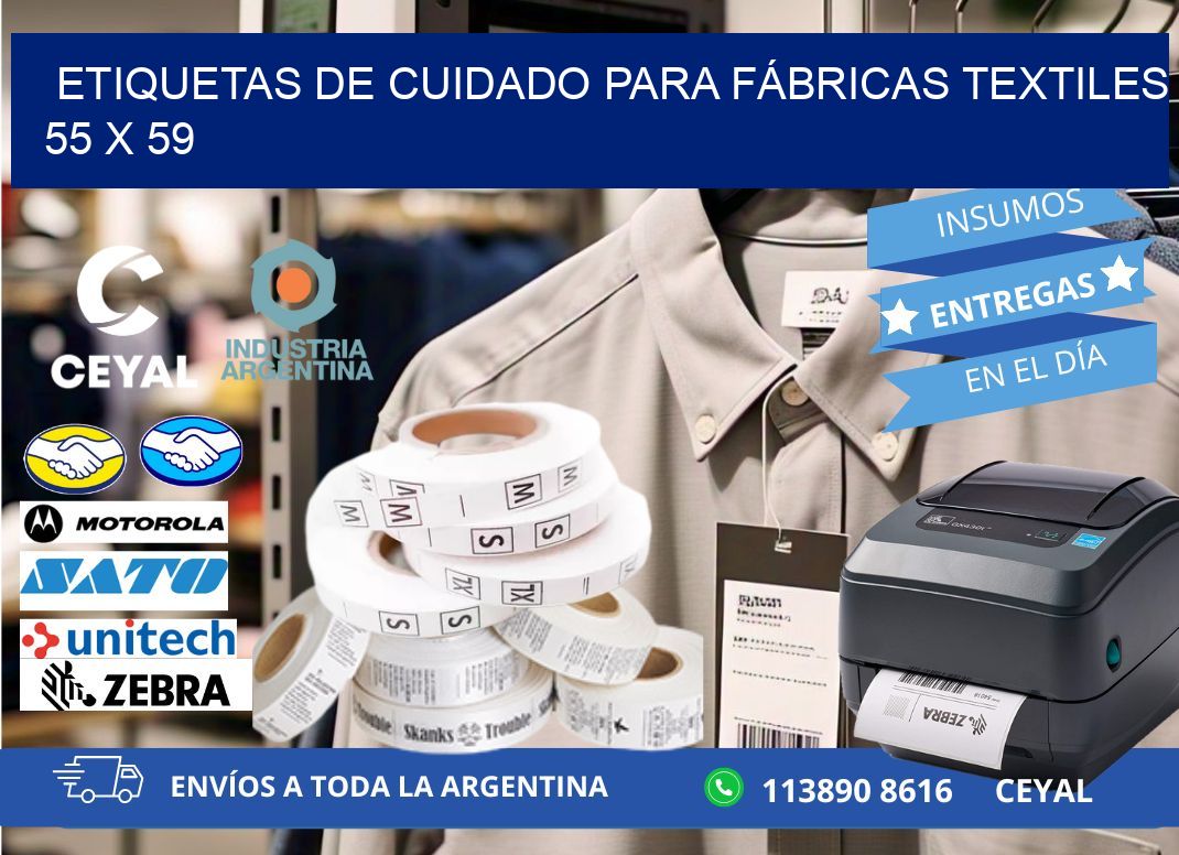 ETIQUETAS DE CUIDADO PARA FÁBRICAS TEXTILES 55 x 59