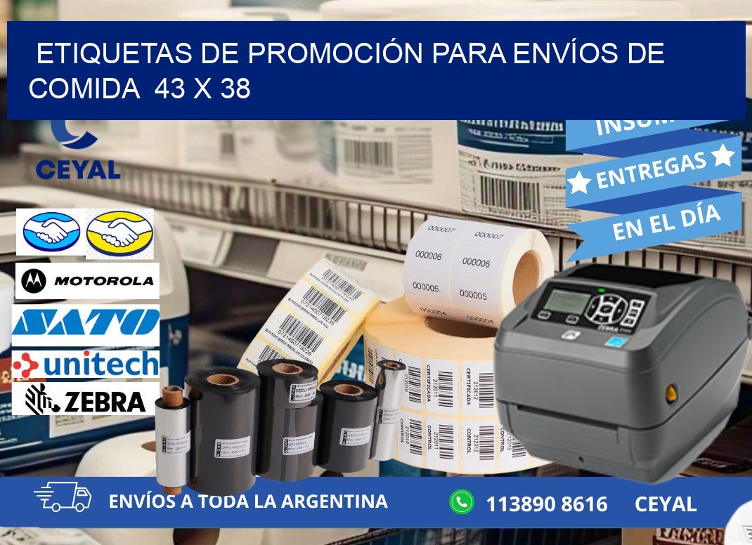 ETIQUETAS DE PROMOCIÓN PARA ENVÍOS DE COMIDA  43 x 38