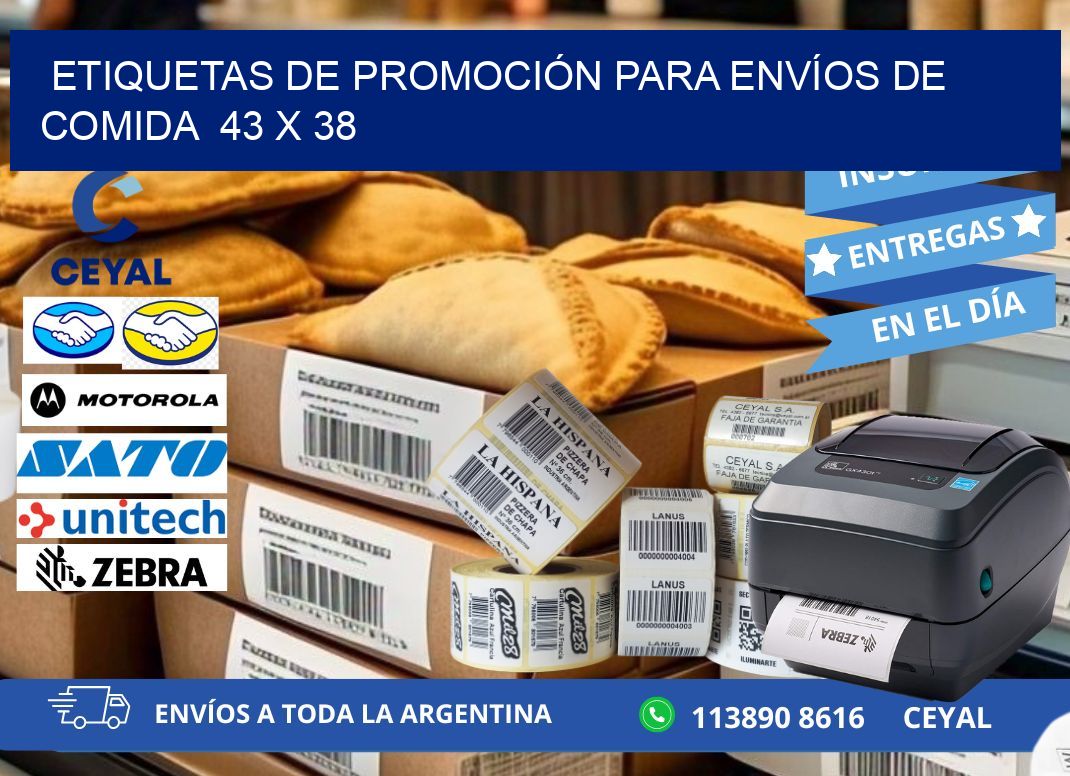 ETIQUETAS DE PROMOCIÓN PARA ENVÍOS DE COMIDA  43 x 38