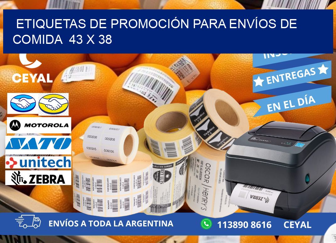 ETIQUETAS DE PROMOCIÓN PARA ENVÍOS DE COMIDA  43 x 38